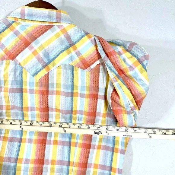 Roper Women's Shirts Orange Plaid Cotton Long Sleeves Western Cow Girl Size L - Picture 7 of 9